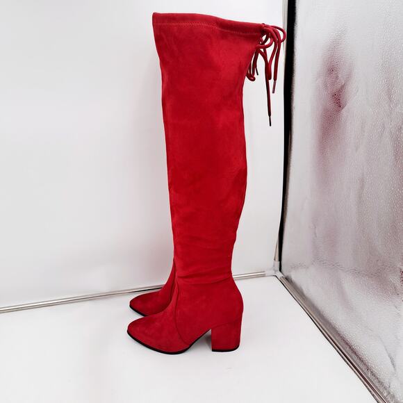 Dream Pairs  Red Women’s Thigh High Boots Over the knee Stretch 3" Block Heel 7 - Picture 2 of 9